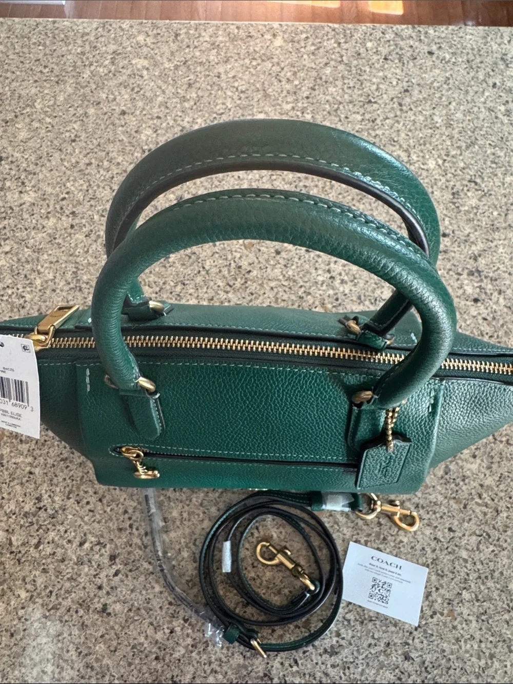 Coach Emerald Green Pebbled Leather Satchel with Gold Hardware - Picture 13 of 16